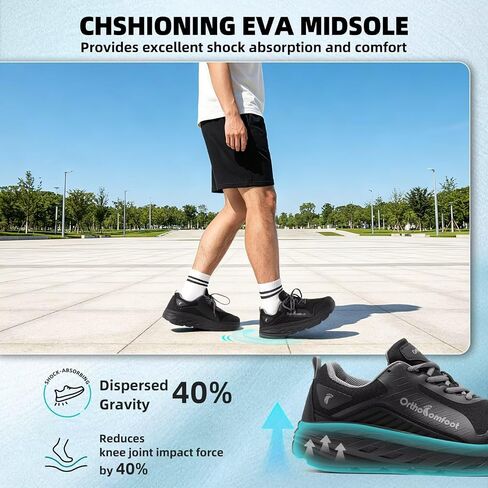 Men's Orthopedic Diabetic Walking Shoes: Wide Toe Box Comfort Arch Support Tennis Shoes, Plantar Fasciitis Flat Feet Orthotic Sports Running Sneakers for Foot and Heel Pain Relief in Kuwait