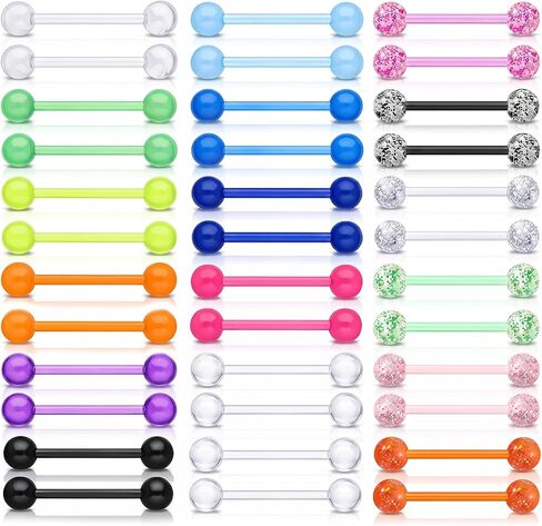 36Pcs Plastic Tongue Rings, 14G Acrylic Tongue Rings, Mixed Color 16mm Bar in Kuwait