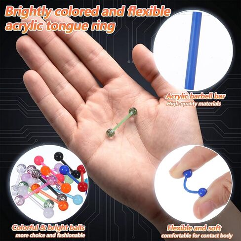 36Pcs Plastic Tongue Rings, 14G Acrylic Tongue Rings, Mixed Color 16mm Bar in Kuwait