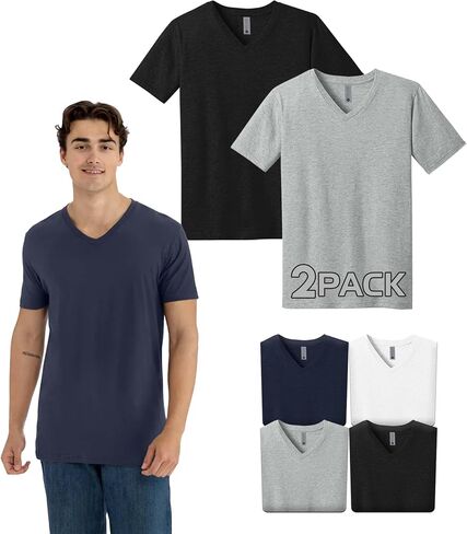 Next Level 3200 Men's V-Neck T-Shirts Multipack, Unisex Premium Fitted Cotton Bulk Shirt– Custom Color Set Remera para Hombre in Kuwait