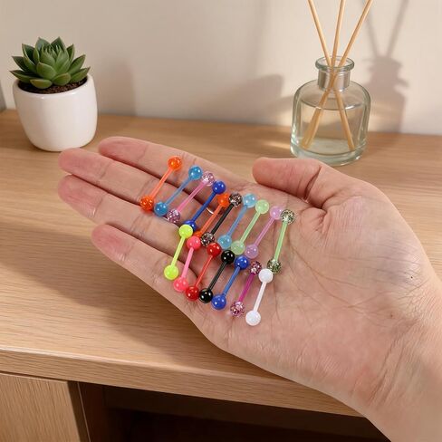 36Pcs Plastic Tongue Rings, 14G Acrylic Tongue Rings, Mixed Color 16mm Bar in Kuwait