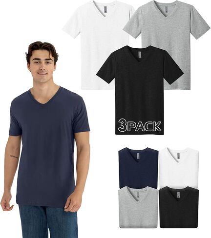 Next Level 3200 Men's V-Neck T-Shirts Multipack, Unisex Premium Fitted Cotton Bulk Shirt– Custom Color Set Remera para Hombre in Kuwait
