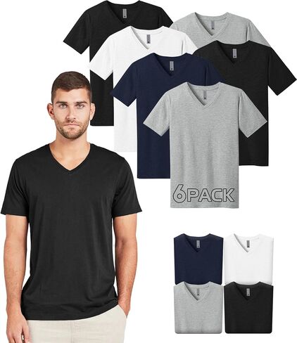 Next Level 3200 Men's V-Neck T-Shirts Multipack, Unisex Premium Fitted Cotton Bulk Shirt– Custom Color Set Remera para Hombre in Kuwait