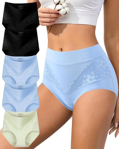 ASIMOON Womens High Waisted Underwear Cotton Tagless Soft Ladies Panties Stretch Full Coverage Postpartum Briefs Multi Pack in Saudi Arabia