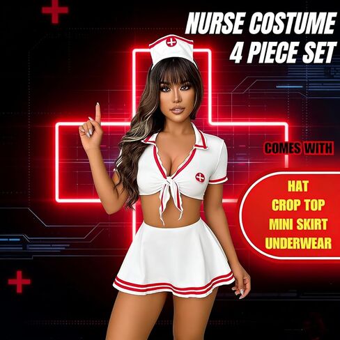 4Pcs Women's Nurse Sets Sexy Lingerie Naughty Costume Outfit Uniform Cosplay Maid Rolepaly Babydoll Lingerie Sets in Kuwait