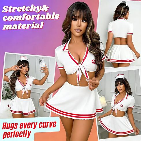 4Pcs Women's Nurse Sets Sexy Lingerie Naughty Costume Outfit Uniform Cosplay Maid Rolepaly Babydoll Lingerie Sets in Kuwait