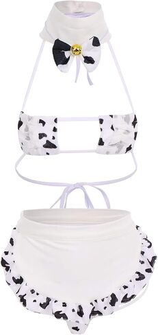 Women Sexy Milk Cow Lingerie Set Anime Maid Cosplay Costume Mini Bikini Bra Bodysuit with Bell Choker Stockings Outfit in Kuwait