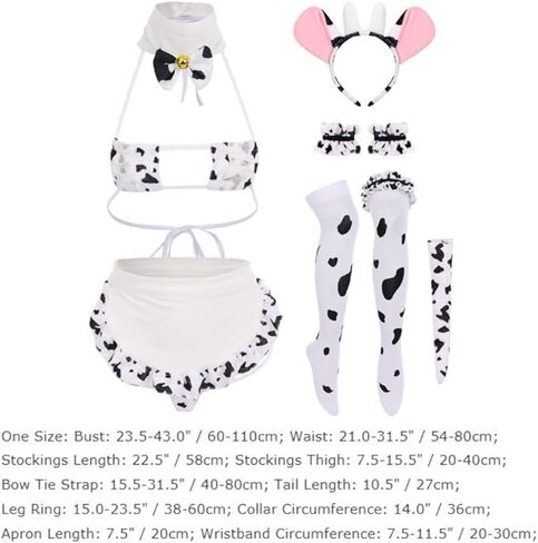 Women Sexy Milk Cow Lingerie Set Anime Maid Cosplay Costume Mini Bikini Bra Bodysuit with Bell Choker Stockings Outfit in Kuwait