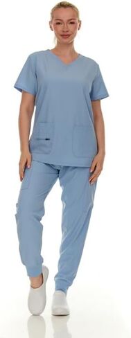 Soft Stretch Scrub Set 4-Way Stretch V-Neck Top & Cargo Jogger Pants for Women in Saudi Arabia