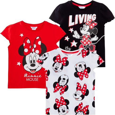 Disney Girls 3 Pack Minnie Mouse T-Shirts for Kids Minnie Dress Up Tops Multipack Tees in Saudi Arabia