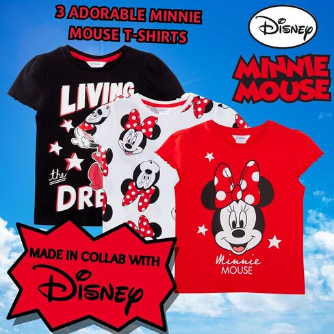 Disney Girls 3 Pack Minnie Mouse T-Shirts for Kids Minnie Dress Up Tops Multipack Tees in Saudi Arabia