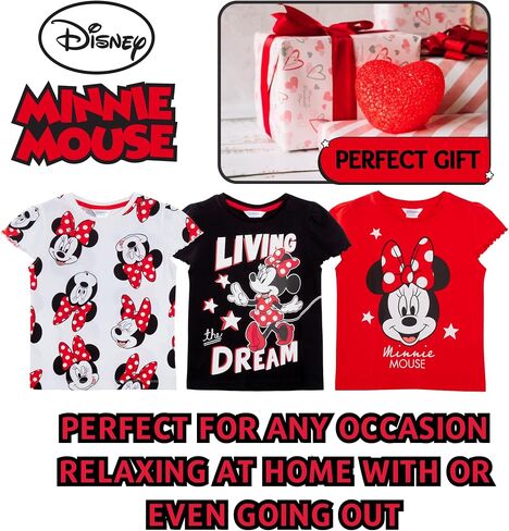 Disney Girls 3 Pack Minnie Mouse T-Shirts for Kids Minnie Dress Up Tops Multipack Tees in Saudi Arabia