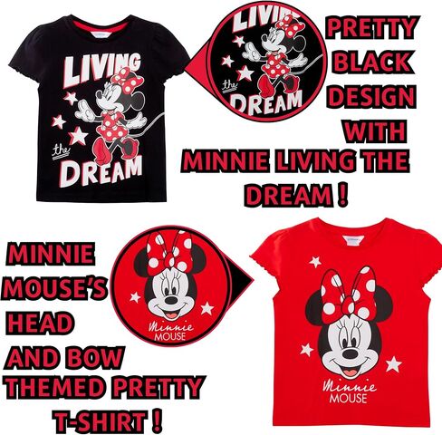 Disney Girls 3 Pack Minnie Mouse T-Shirts for Kids Minnie Dress Up Tops Multipack Tees in Saudi Arabia