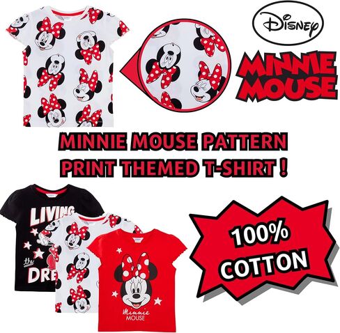 Disney Girls 3 Pack Minnie Mouse T-Shirts for Kids Minnie Dress Up Tops Multipack Tees in Saudi Arabia
