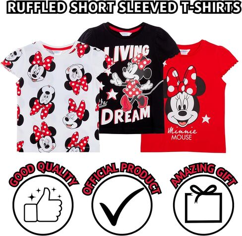 Disney Girls 3 Pack Minnie Mouse T-Shirts for Kids Minnie Dress Up Tops Multipack Tees in Saudi Arabia