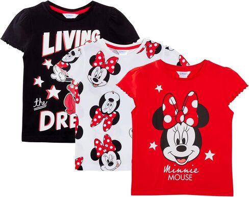 Disney Girls 3 Pack Minnie Mouse T-Shirts for Kids Minnie Dress Up Tops Multipack Tees in Saudi Arabia