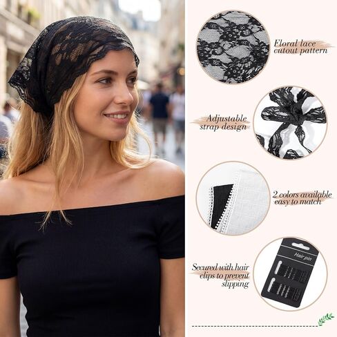 obeoby 4 Pack Lace Bandanas Head Scarf for Women, White Hair Scarf Bandana for Wedding Bridal Headband Kerchief Spring Summer Hair Accessories in Saudi Arabia