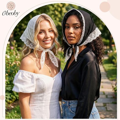 obeoby 4 Pack Lace Bandanas Head Scarf for Women, White Hair Scarf Bandana for Wedding Bridal Headband Kerchief Spring Summer Hair Accessories in Saudi Arabia