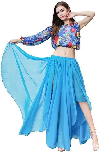ROYAL SMEELA Belly Dance Costume for Women Chiffon Belly Dancing Skirts Slit Maxi Skirt One Shoulder Casual Tops Blouse Shirt in Kuwait