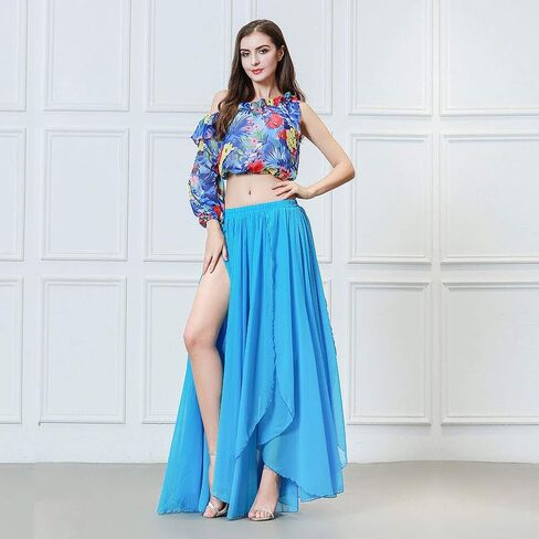 ROYAL SMEELA Belly Dance Costume for Women Chiffon Belly Dancing Skirts Slit Maxi Skirt One Shoulder Casual Tops Blouse Shirt in Kuwait