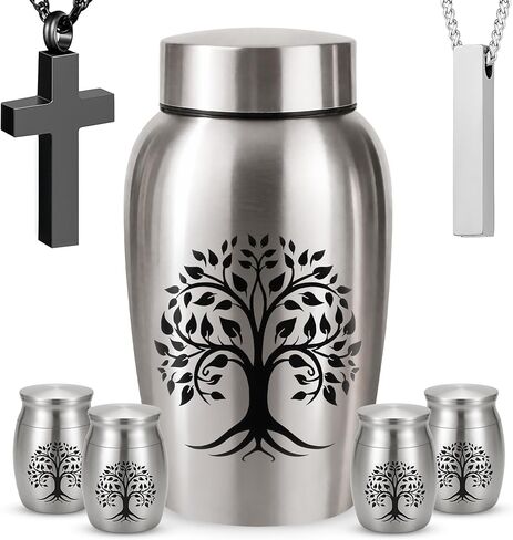 Stainless Steel Silver Urn for Ashes Adult Male & Female, Cremation urns for Human Ashes Man & Women, Set of 3 Includes 1 Large Urn & 1 Silver & Black Cross Necklace in Saudi Arabia