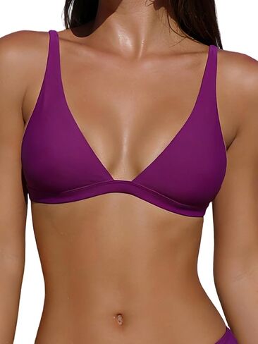 Womens V Neck Triangle Bikini Top Cheeky Bathing Suit Adjustable Back Self Tie Spaghetti Straps Swimsuit Top in Kuwait
