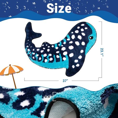 Percozzi Whale Shark Bathroom Rug 35"*28", Handmade Funny Tufted Ocean Animal Bath Mat with Non-Slip TPR Backing Beach Soft Plush Absorbent Blue Whale Shark Bath for Coastal & Marine Lovers in Saudi Arabia