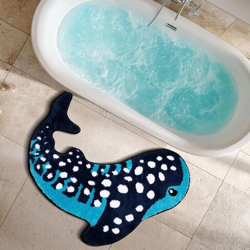 Percozzi Whale Shark Bathroom Rug 35"*28", Handmade Funny Tufted Ocean Animal Bath Mat with Non-Slip TPR Backing Beach Soft Plush Absorbent Blue Whale Shark Bath for Coastal & Marine Lovers in Saudi Arabia