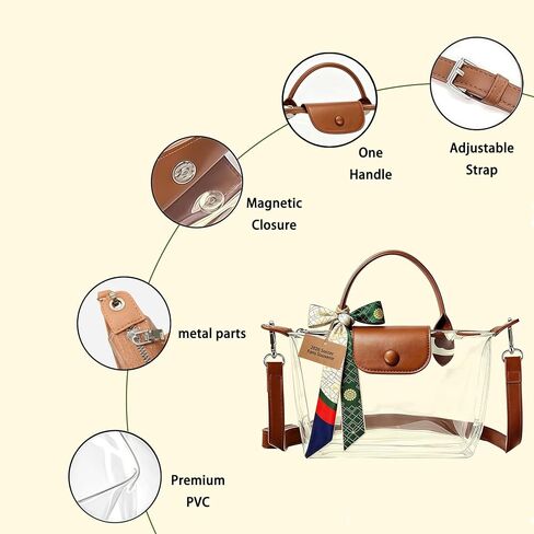 Clear Bag for Stadium Events,Small Clear Purse Crossbody Bag with Silk Scarf,Stadium Approved,Concerts and Sports Events in Saudi Arabia