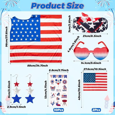 4th of July Outfits Costume for Women - Patriotic Costume Accessories with American Flag Dress Red White Blue Earrings Sunglasses Hairband American Flags Sticker Independence Day Parade Supplies Favor in Saudi Arabia