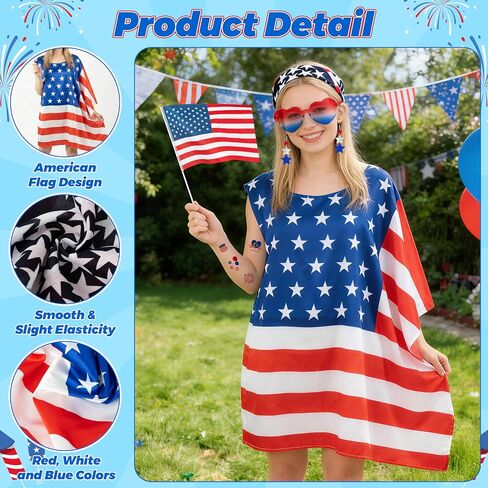 4th of July Outfits Costume for Women - Patriotic Costume Accessories with American Flag Dress Red White Blue Earrings Sunglasses Hairband American Flags Sticker Independence Day Parade Supplies Favor in Saudi Arabia
