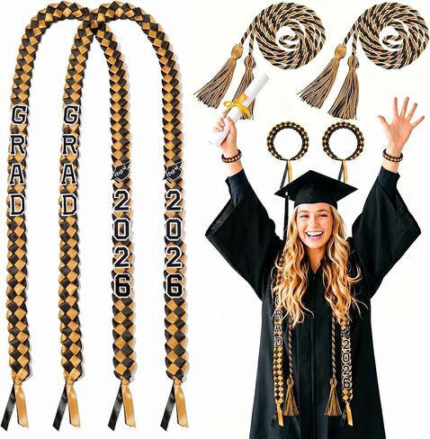 2 Set Graduation Lei Class of 2026 Graduation Ribbon Lei Graduation Necklace with Honor Cord and Bracelet for High School College Graduation DIY Decors Party Supplies Clothing Accessories (Blue White) in Kuwait