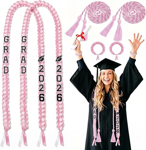 2 Set Graduation Lei Class of 2026 Graduation Ribbon Lei Graduation Necklace with Honor Cord and Bracelet for High School College Graduation DIY Decors Party Supplies Clothing Accessories (Blue White) in Saudi Arabia