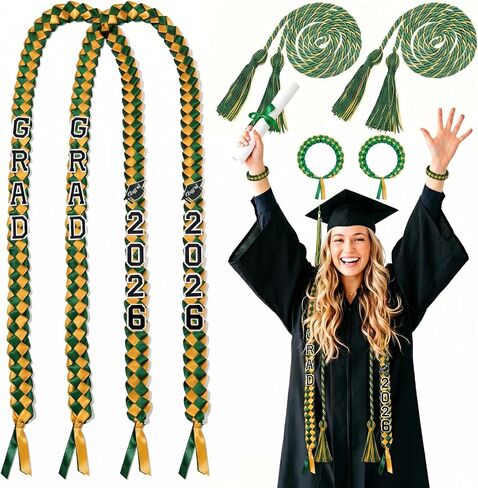 2 Set Graduation Lei Class of 2026 Graduation Ribbon Lei Graduation Necklace with Honor Cord and Bracelet for High School College Graduation DIY Decors Party Supplies Clothing Accessories (Blue White) in Saudi Arabia