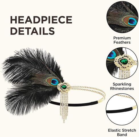 مجموعة إكسسوارات أزياء BABEYOND Roaring 20s Flapper، زي حفلات Great Gatsby، غطاء رأس من الريش للنساء in Kuwait