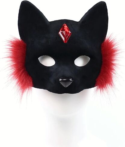 SMILETERNITY Furry Faux Fur Animal Cat Mask Wolf Tail and Leather Necklace Set for Halloween Christmas Costume Accessory in Saudi Arabia