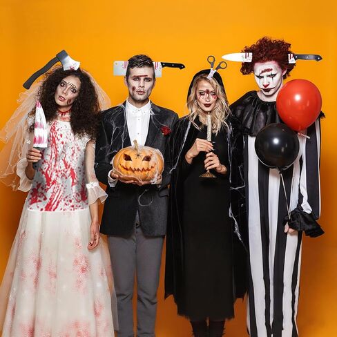 Halloween Costumes Headband Apron Kit - Axe Headband Bloody Butcher Apron Fake Knife Scary Tattoos Zombie Costume Halloween Props Party Cosplay for Women Adults Men in Saudi Arabia
