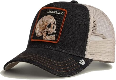قبعة سائق الشاحنة Goorin Denim Skull - 57/43 مزيج قطن بولي - دينم داكن - مقاس واحد - للجنسين in Kuwait