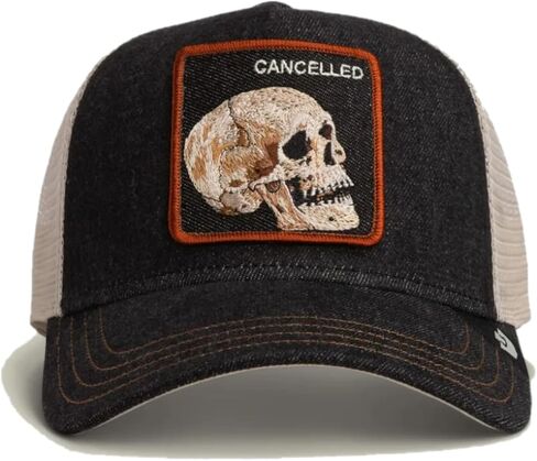 قبعة سائق الشاحنة Goorin Denim Skull - 57/43 مزيج قطن بولي - دينم داكن - مقاس واحد - للجنسين in Kuwait