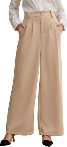 Wide Leg Stretchy Work Pants Women Pleated Dress Pants High Waisted Business Casual Trousers Slacks for Women in Saudi Arabia