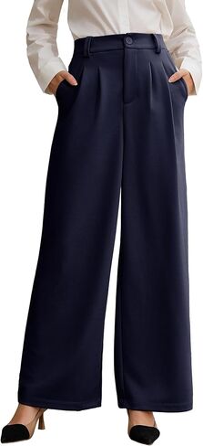 Wide Leg Stretchy Work Pants Women Pleated Dress Pants High Waisted Business Casual Trousers Slacks for Women in Saudi Arabia