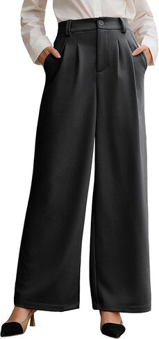 Wide Leg Stretchy Work Pants Women Pleated Dress Pants High Waisted Business Casual Trousers Slacks for Women in Saudi Arabia