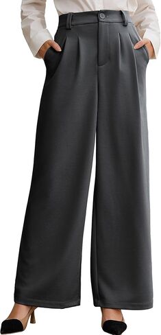 Wide Leg Stretchy Work Pants Women Pleated Dress Pants High Waisted Business Casual Trousers Slacks for Women in Saudi Arabia