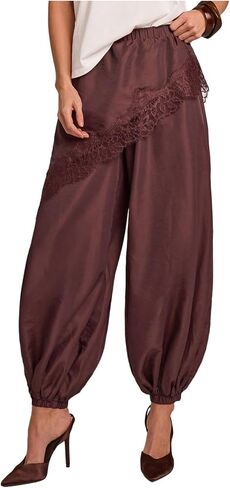 MakeMeChic Women's Dressy Lace Harem Pants Summer Satin Silk Barrel Pants in Kuwait