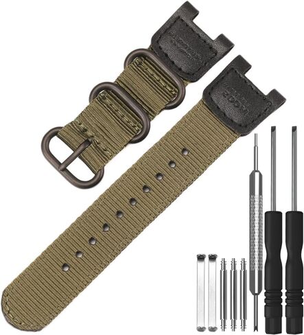 Heavy Duty Nylon Watch Band Compatible with Casio SGW-100 SGW100 GW3000B GW3500B, Cloth Leather Strap,Sweatproof & Tear-Resistant, Ideal for Hiking Camping Running Activities in Saudi Arabia