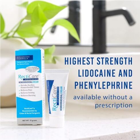 RectiCare Advanced Hemorrhoidal Cream: Advanced Treatment to Shrink & Soothe Hemorrhoids - Itch & Burn Relief - 15g Hemorrhoidal Cream with Lidocaine in Saudi Arabia