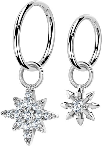 2Pcs 16G Dangle Rook Hoop Earrings Piercing Jewelry for Women Men G23 Titanium Helix Lobe Conch Daith Cartilage Earrings Piercing Jewelry in Kuwait