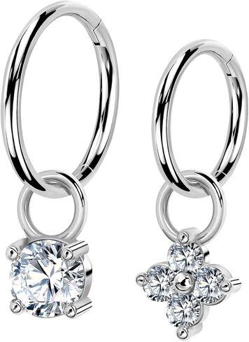 2Pcs 16G Dangle Rook Hoop Earrings Piercing Jewelry for Women Men G23 Titanium Helix Lobe Conch Daith Cartilage Earrings Piercing Jewelry in Kuwait