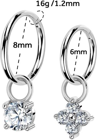 2Pcs 16G Dangle Rook Hoop Earrings Piercing Jewelry for Women Men G23 Titanium Helix Lobe Conch Daith Cartilage Earrings Piercing Jewelry in Kuwait