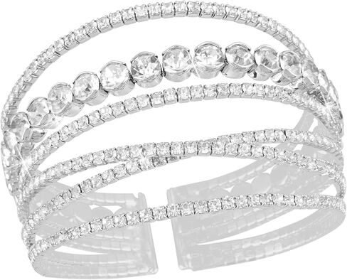Rbenxia Silvery Bracelets for Women Layered Rhinestone Cuff Bracelet Stretch Sparkly Crystal Fake Jewelry for Wedding Party Costume in Kuwait